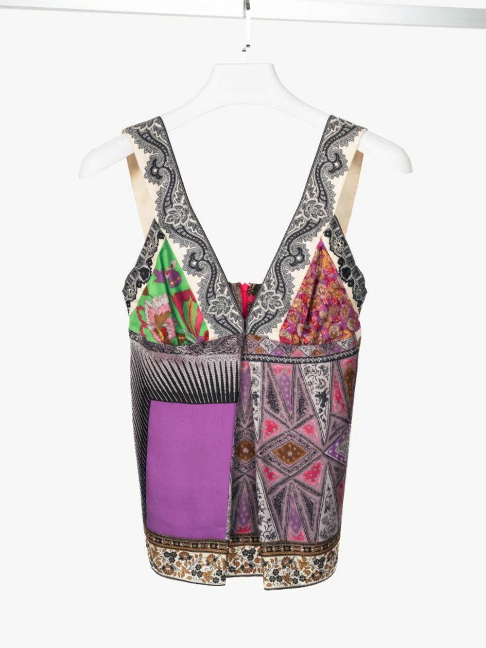 Etro Purple-Multi Paisley & Floral Silk-Satin Tank